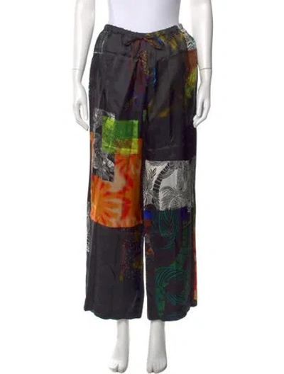 Pre-owned Dries Van Noten Printed Wide Leg Pants In Black