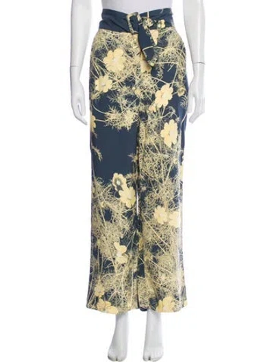 Pre-owned Dries Van Noten Printed Wide Leg Pants In Blue