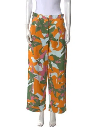 Pre-owned Dries Van Noten Printed Wide Leg Pants In Orange