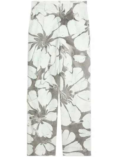 Dries Van Noten Printed Wide-leg Trousers In White