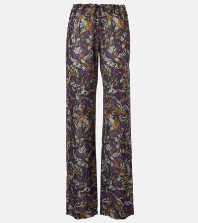 Dries Van Noten Printed Wide-leg Pants In Purple