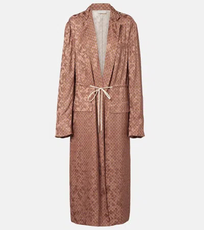 Dries Van Noten Printed Wrap Coat In Brown
