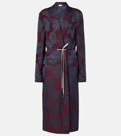 Dries Van Noten Printed Wrap Coat In Burgundy