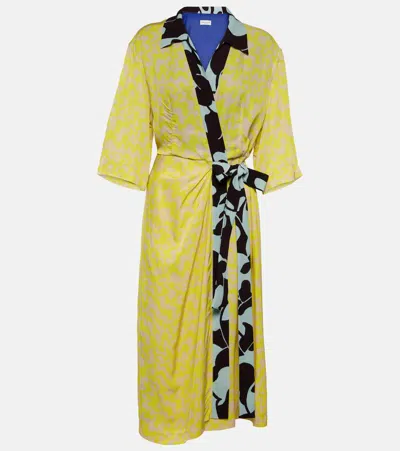 Dries Van Noten Printed Wrap Midi Dress In Yellow