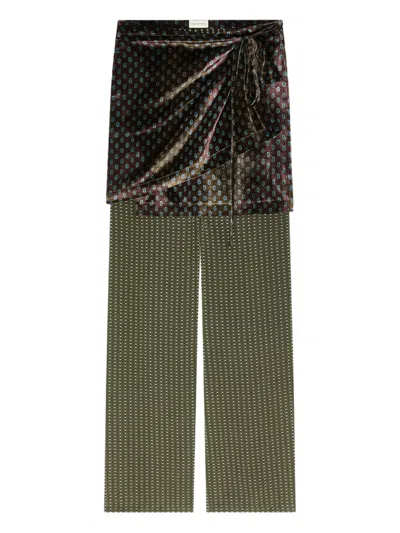 DRIES VAN NOTEN PRINTED WRAP-SKIRT TROUSERS