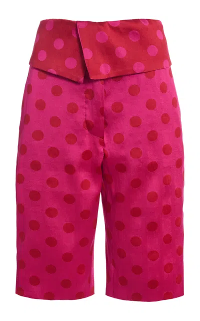 Dries Van Noten Prissy Polka-dot Jacquard Capri Pants In Pink