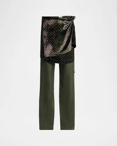 Dries Van Noten Pritty Skirt Overlay Wide-leg Pants In Multi