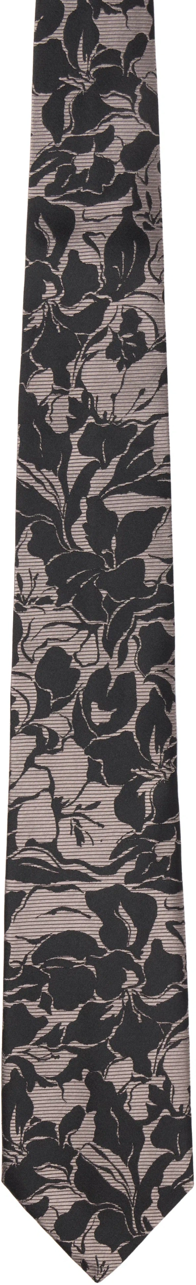 Dries Van Noten Purple & Black Printed Silk Tie