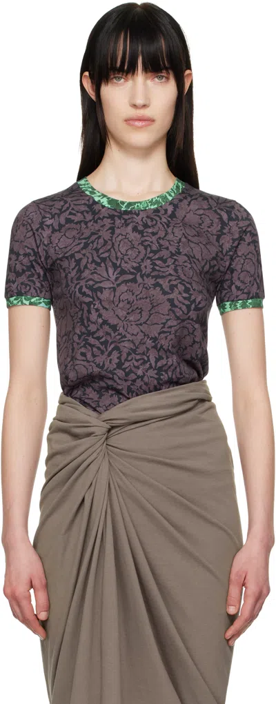 DRIES VAN NOTEN PURPLE & GREEN PRINTED CONTRAST T-SHIRT