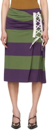 DRIES VAN NOTEN PURPLE & GREEN STRIPED MIDI SKIRT