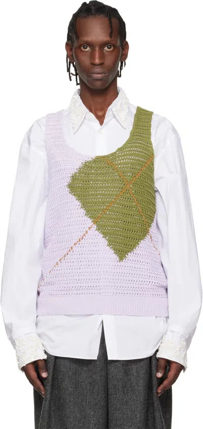 Dries Van Noten Purple & Khaki Argyle Tank Top In Multi