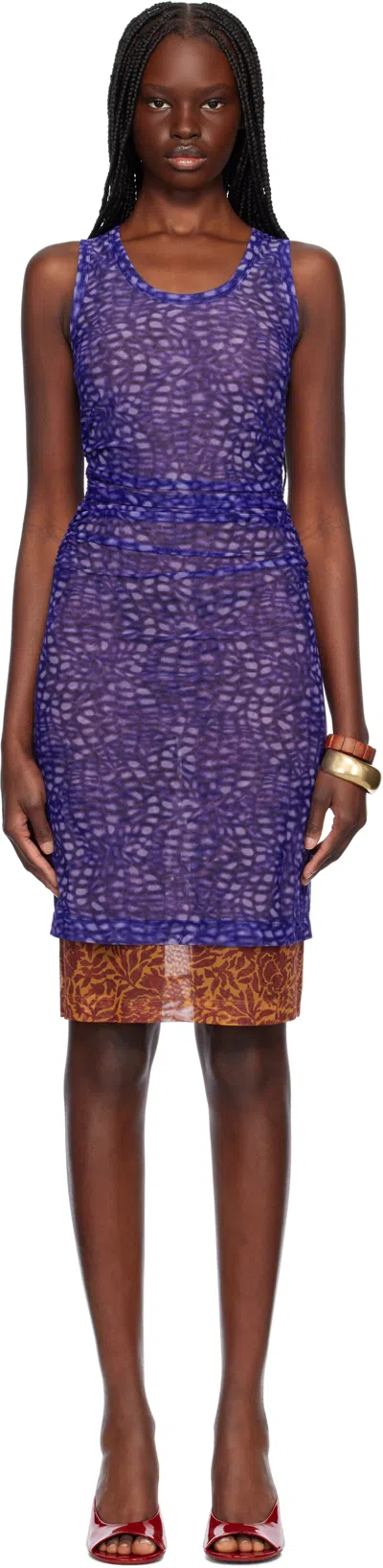 DRIES VAN NOTEN PURPLE & ORANGE PRINTED MIDI DRESS