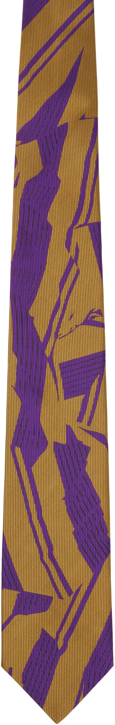 Dries Van Noten Purple & Yellow Printed Silk Tie In Multi