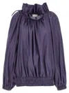 Dries Van Noten Frilled Top With Elasticated Hem And Long Sleeves In Blue