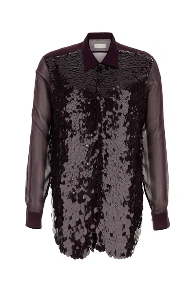 Dries Van Noten Purple Crepe Curles Shirt In Burgundy