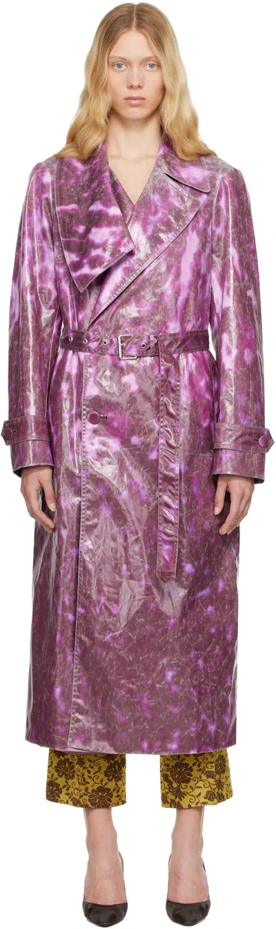 Dries Van Noten Purple Double-breasted Trench Coat In 304 Fuchsia