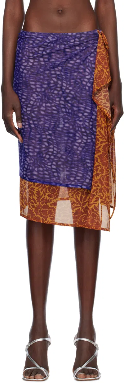 Dries Van Noten Purple Double Layered Midi Skirt In Multicolor