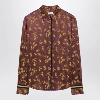 Dries Van Noten Purple Floral Jacquard Mini Shirt In Viscose Blend In Brown