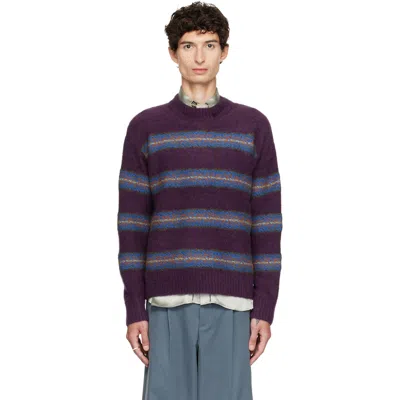 Dries Van Noten Beige Alpaca Blend Sweater With Horizontal Striped Pattern In Purple