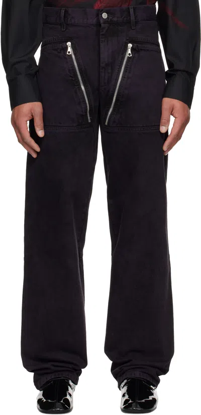 Dries Van Noten Purple Paneled Jeans In Black