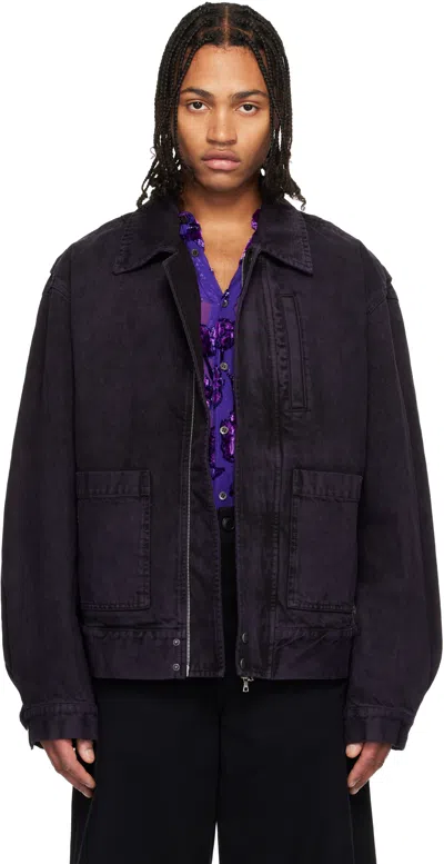 Dries Van Noten Purple Patch Pocket Denim Jacket In Brown