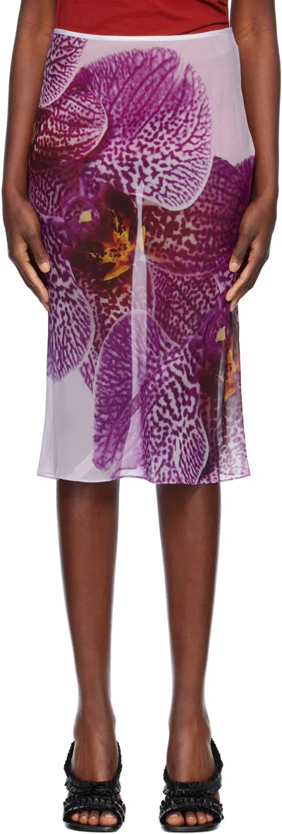 Dries Van Noten Purple Printed Silk Midi Skirt In 304 Fuchsia