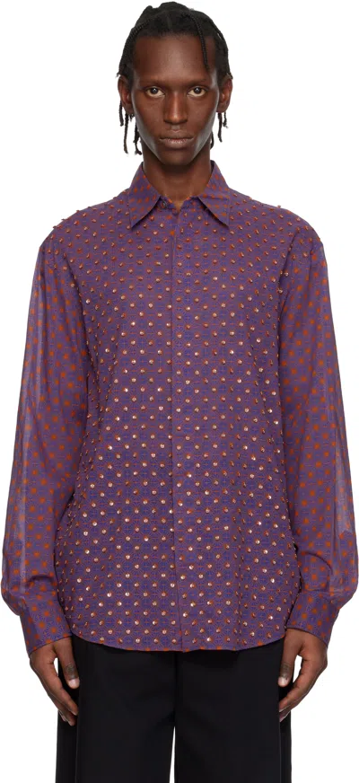 Dries Van Noten Relaxed Fit Shirt Long Sleeves Embroidery In Purple