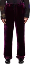 Dries Van Noten Purple Silk Velvet Trousers In Black