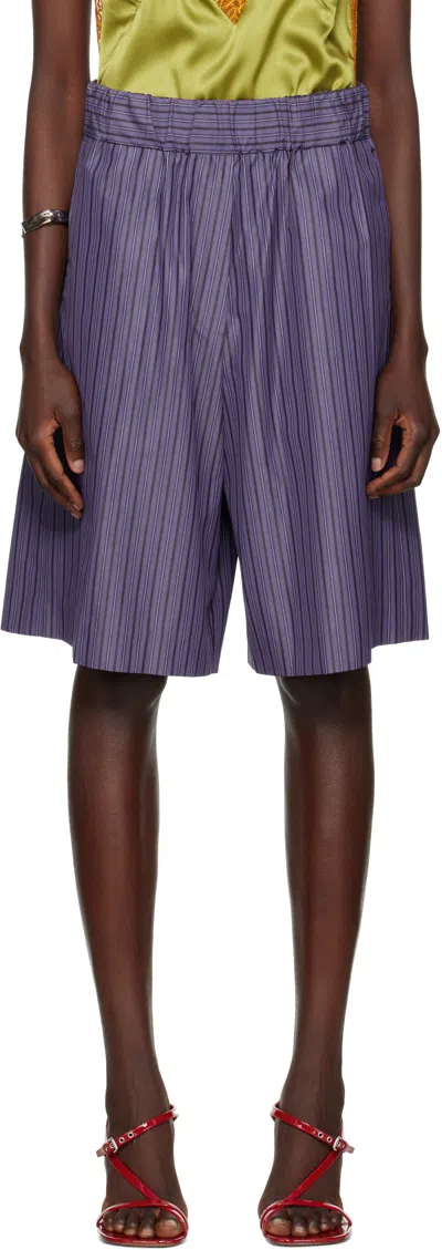 Dries Van Noten Purple Striped Shorts In 510 Steel
