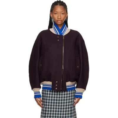 Dries Van Noten Purple Wool Bomber Jacket In Burgundy
