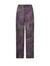 Dries Van Noten Printed Straight Leg Trousers With Elastic Waistband In Purple
