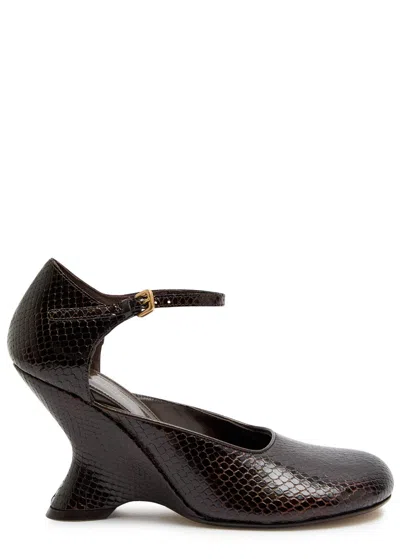 Dries Van Noten Python-effect Leather Wedge Pumps In Brown