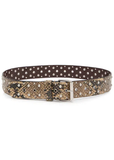 Dries Van Noten Python-effect Stud-embellished Leather Belt In Sand