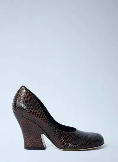 Dries Van Noten Python-embossed Leather Wedge Pumps In Brown