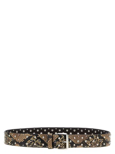 Dries Van Noten Python-print Leather Belt With Studded Design
