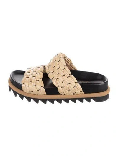 Pre-owned Dries Van Noten Raffia Slides In Black/neutrals