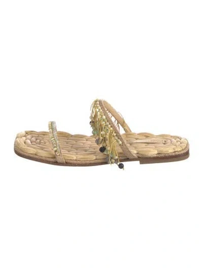Pre-owned Dries Van Noten Raffia Slides W/ Tags In Neutral