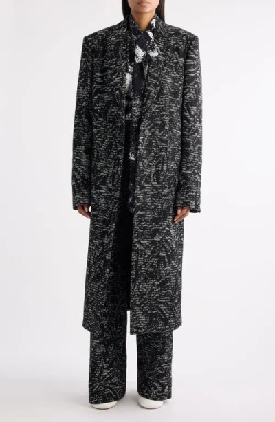 Dries Van Noten Raftan Abstract Swirl Jacquard Coat In Black