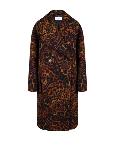Dries Van Noten Ramson Animal Pattern Coat With Large Outline In Black