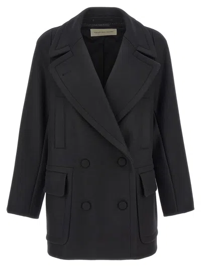Dries Van Noten Randia Double-breasted Short Wool Coat In Black