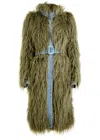 Dries Van Noten Rangel Faux Fur-trimmed Denim Coat In Green