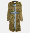 Dries Van Noten Rangel Faux Fur-trimmed Denim Coat In Green