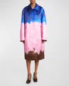 Dries Van Noten Ranks Brushstroke-print Oversized Silk Coat In Blue
