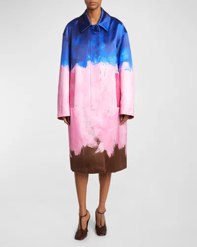 DRIES VAN NOTEN RANKS BRUSHSTROKE-PRINT OVERSIZED SILK COAT