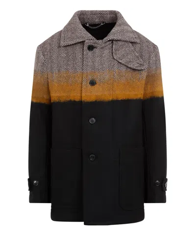 Dries Van Noten Wool Blend Ranner Coat With Color Block Motif In Multi