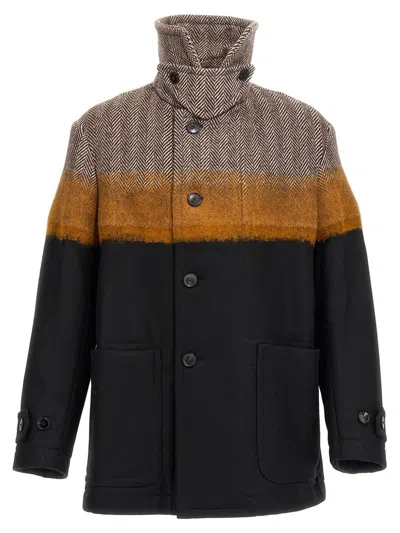 Dries Van Noten Wool Blend Ranner Coat With Color Block Motif In Multi