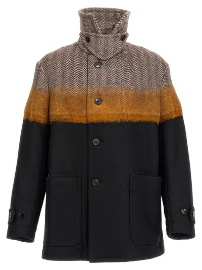 Dries Van Noten Wool Blend Ranner Coat With Color Block Motif In Multi