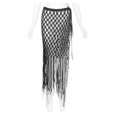 Pre-owned Dries Van Noten Rare  2023 Runway Handmade Macrame Woven Fringe Tie Skirt In Gray