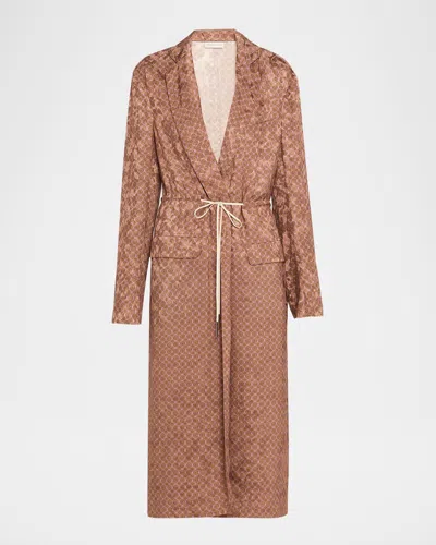Dries Van Noten Rastino Printed Satin Tie Coat In Orange