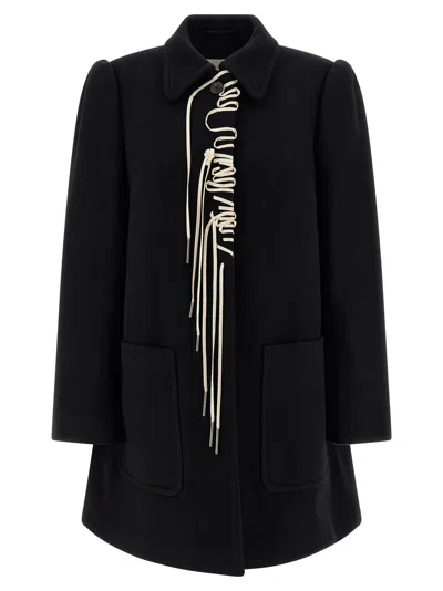 Dries Van Noten Wool Blend Coat With Collared Neck And Pockets In Black